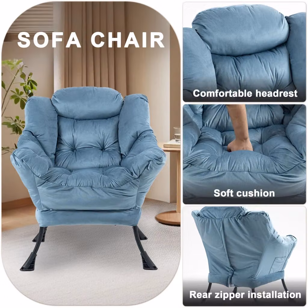 Poltrona relax OKWISH con struttura in metallo e design ergonomico, colore blu – 2
