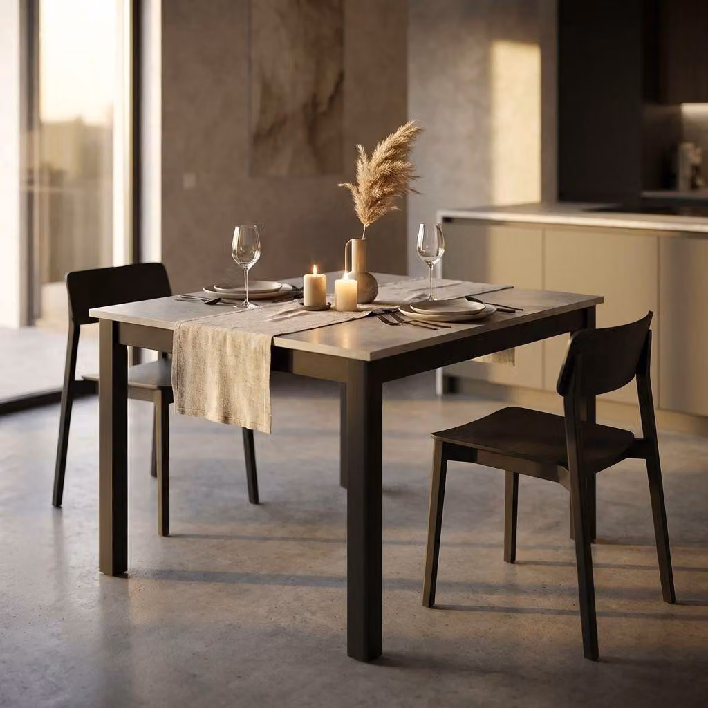 Milani Home - tavolo da pranzo allungabile 140-200 x 80 cm, cemento, metallo