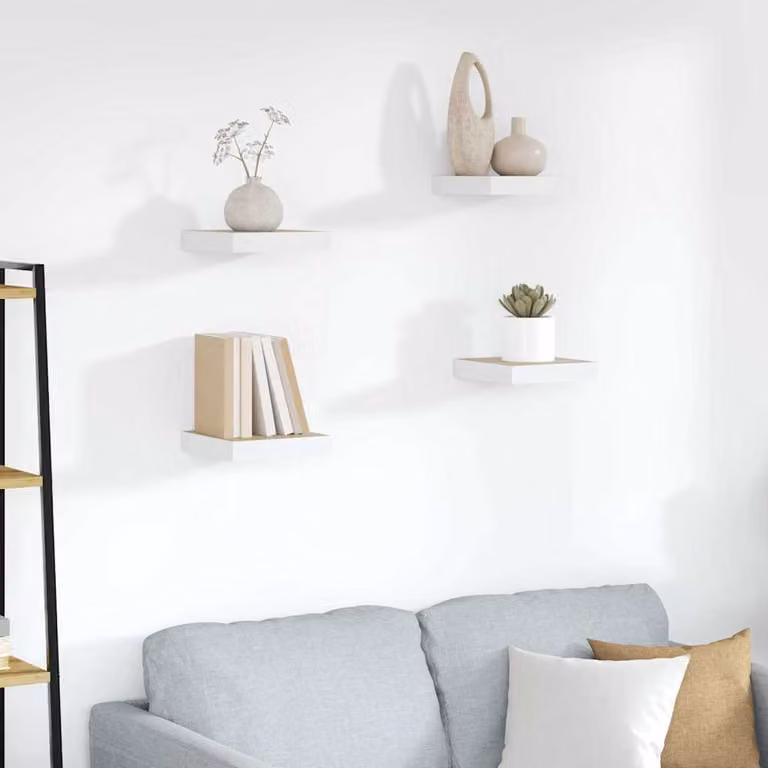 Set di 4 Scaffali da Parete vidaXL in MDF e Metallo, Colore Rovere e Bianco, L 23 cm x P 23,5 cm x H 3,8 cm