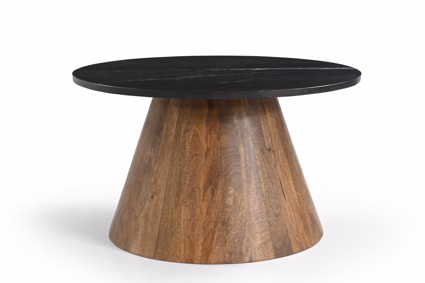 Marmoholz - Tavolino rotondo Bari Ø70 cm x H40 cm in marmo nero naturale e legno massiccio di mango marrone, tavolo in stile moderno
