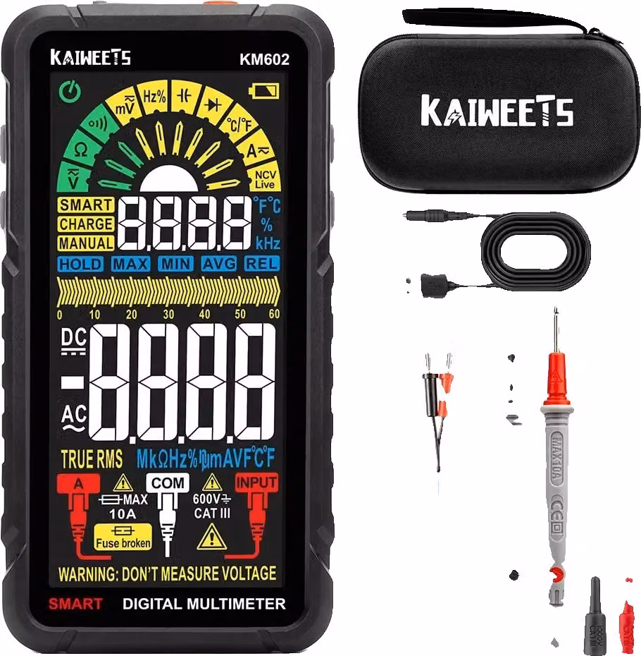 KAIWEETS KM602 Multimetro digitale intelligente, display da 6000 conteggi, batteria ricaricabile, KAIWEETS KM602