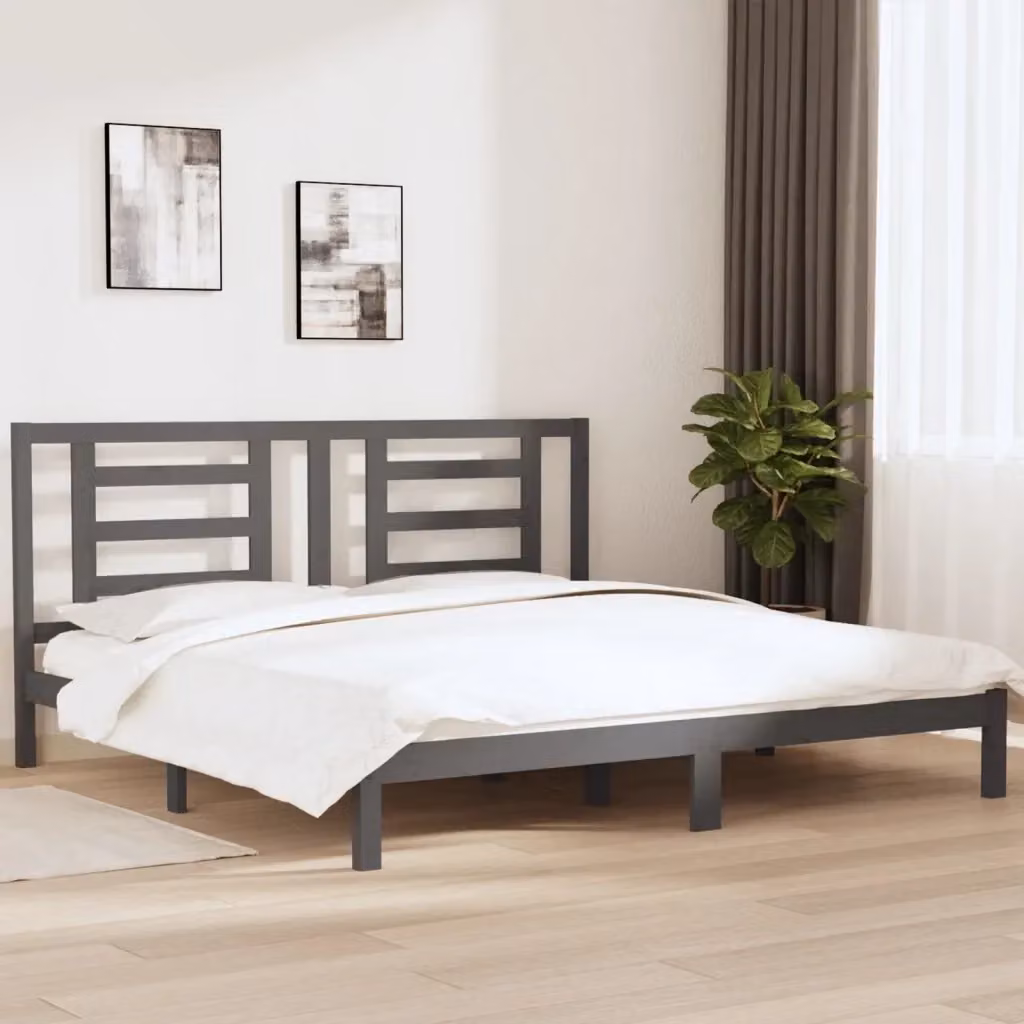 Letto matrimoniale per adulti in legno massello di pino color grigio L/P/H: 200 x 200 x 205,5 cm – 2