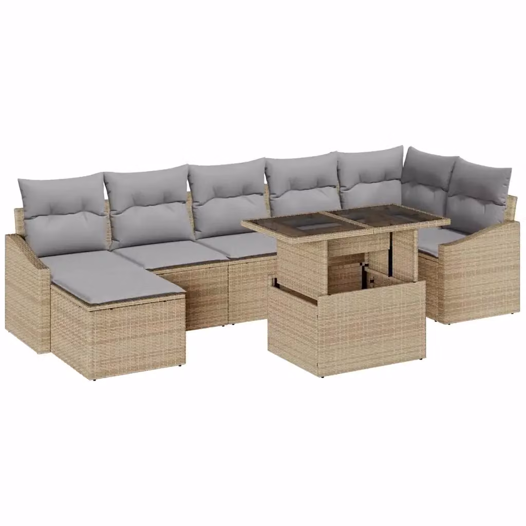 vidaXL Set Divano da Giardino a L con Tavolino e Ottoman, 8 Pezzi, Beige e Grigio – 2