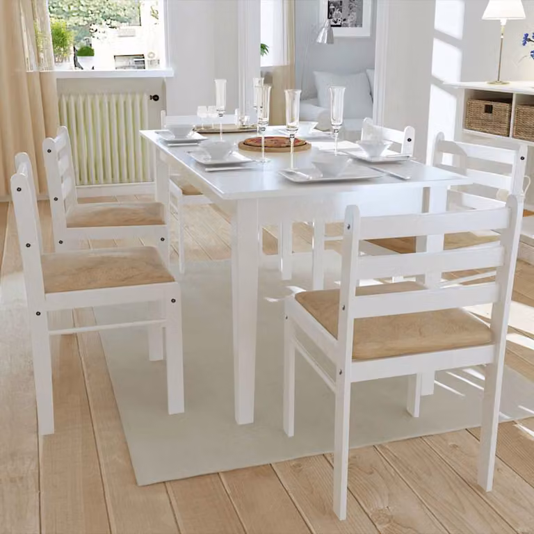 Set di 6 sedie da pranzo vidaXL in legno massello e velluto bianco