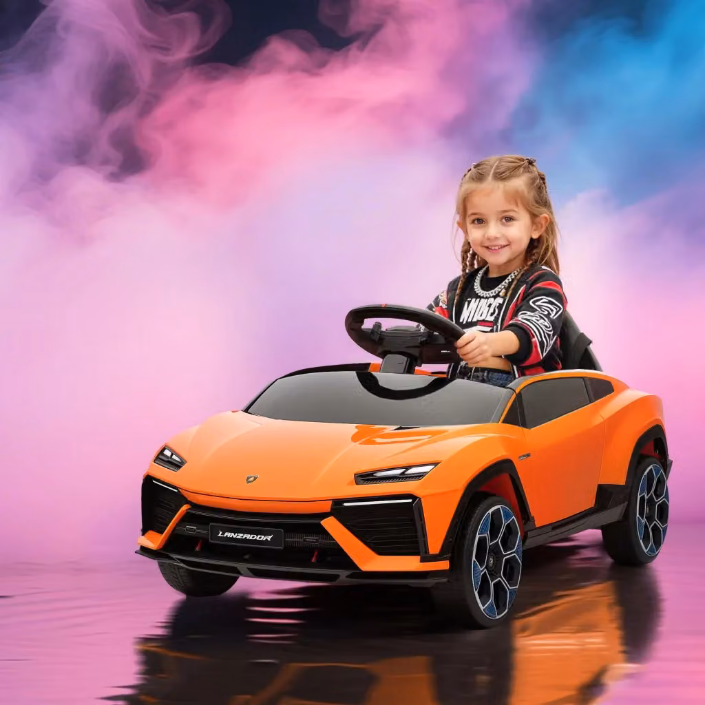 Macchina Elettrica Lamborghini per Bambini 12V Arancione con Luci LED, Clacson e Telecomando L: 101.5 cm, P: 49 cm, H: 43 cm – 2