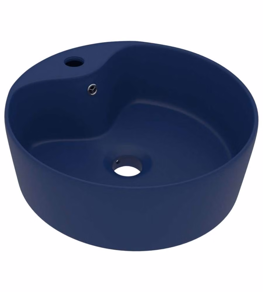 Lavandino da appoggio rotondo vidaXL in ceramica blu scuro opaco con troppopieno L: 36 cm, P: 36 cm, H: 13 cm – 2