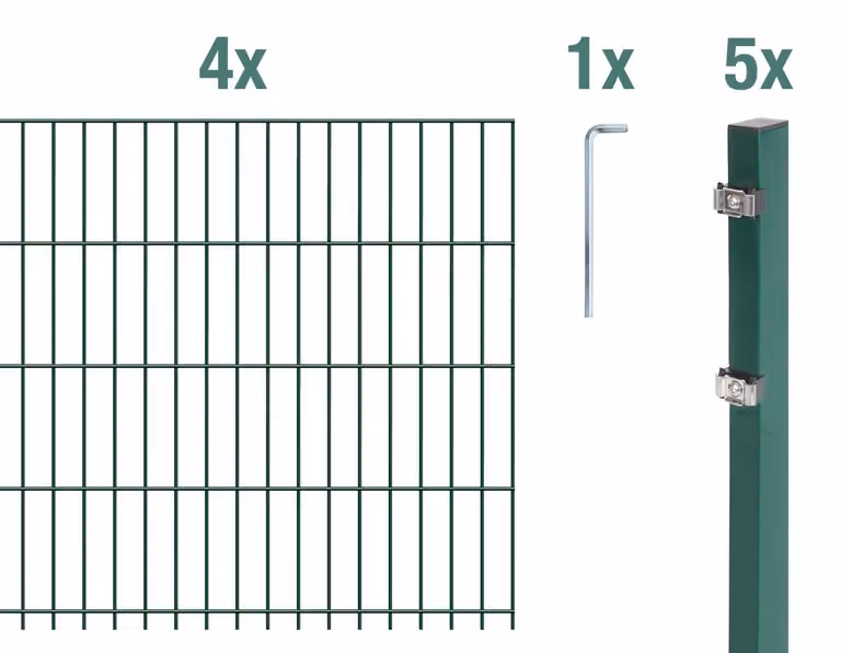 Recinzione a pannelli doppi, modello 641221, kit completo da 10 pezzi, rivestita in plastica, colore verde, altezza 163 cm, lunghezza 10 metri