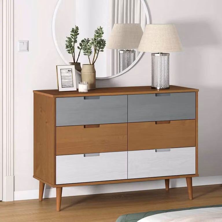 Cassettiera MOLDE vidaXL in legno massello di pino marrone L: 113 cm, P: 40 cm, H: 80 cm