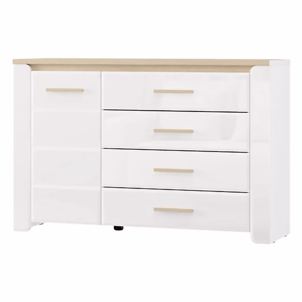 Madia Bicheno DMORA con 2 ripiani, finitura rovere bianco opaco, L: 135 cm, P: 40 cm, H: 88 cm – 2