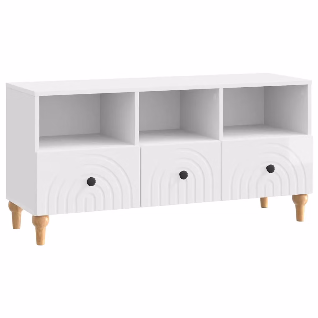 Mobile TV moderno in legno ingegnerizzato bianco lucido L: 102 cm, P: 34,5 cm, H: 50 cm – 2