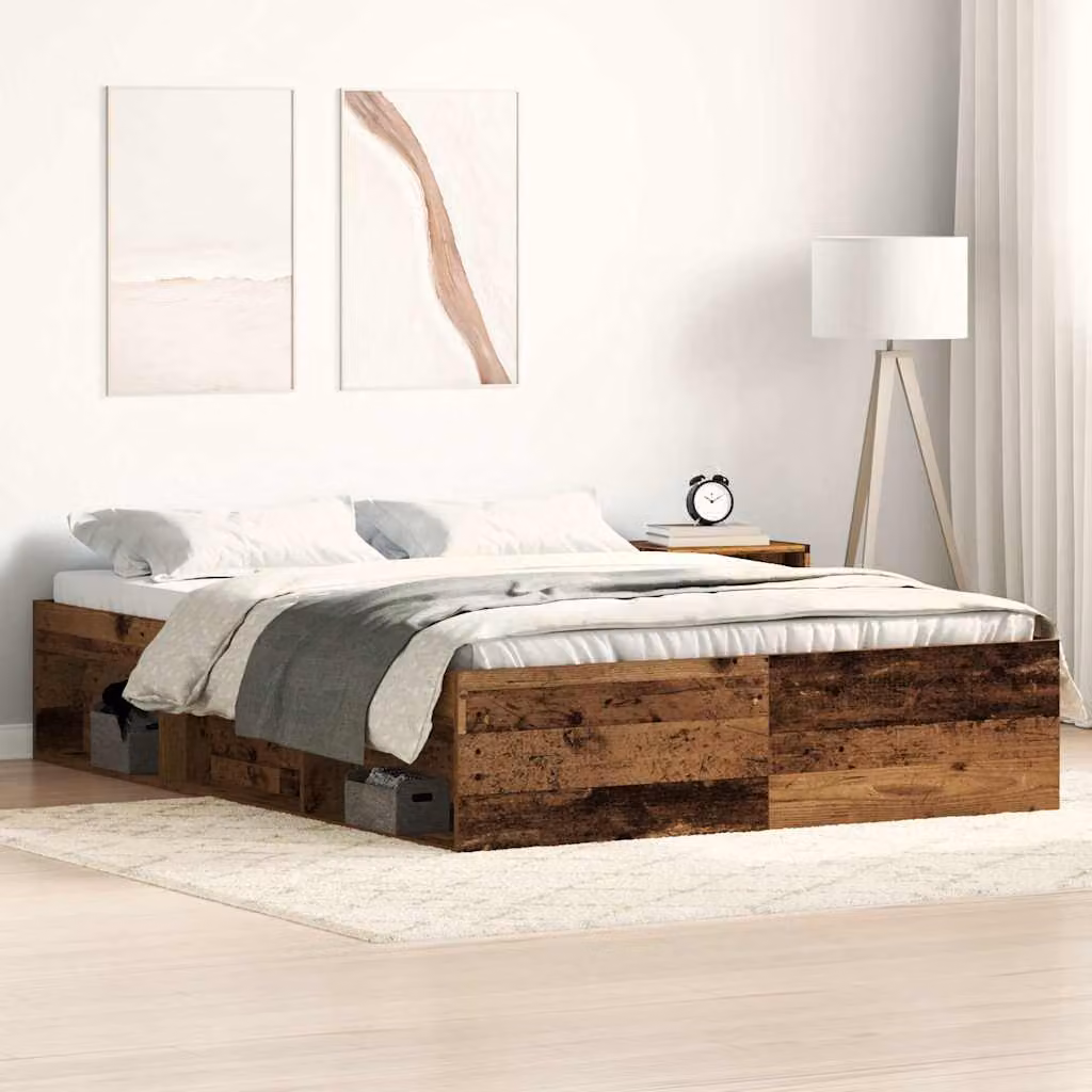 Giroletto vidaXL in legno e truciolato color marrone con doghe fisse, L: 138 cm, P: 35 cm, H: 193 cm