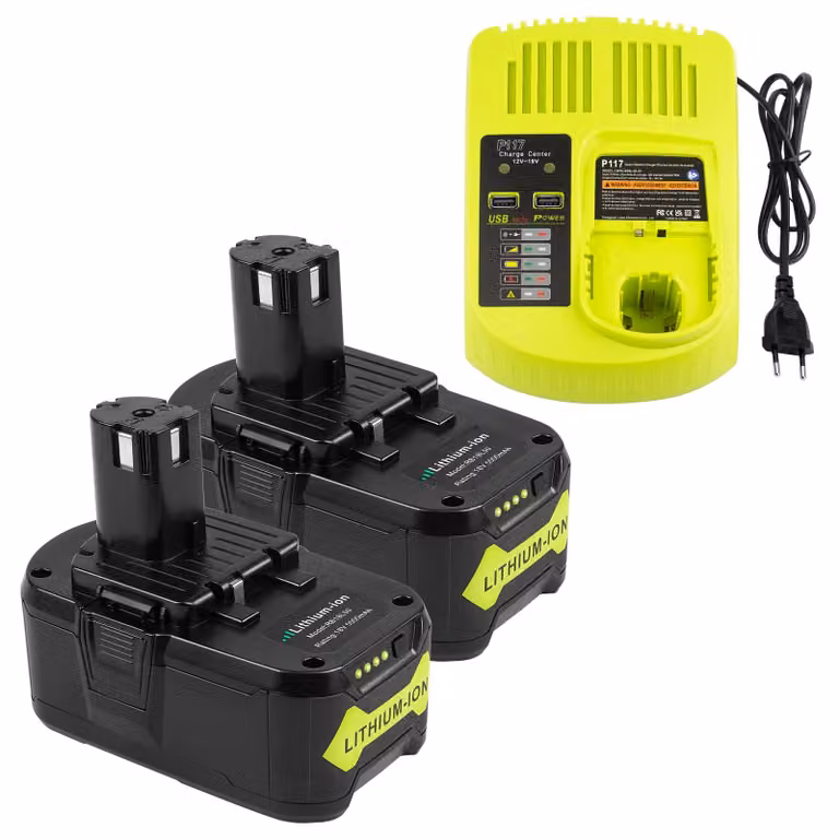 Batteria da 18V 5Ah, confezione da 2, più caricabatterie, compatibile con Ryobi One+