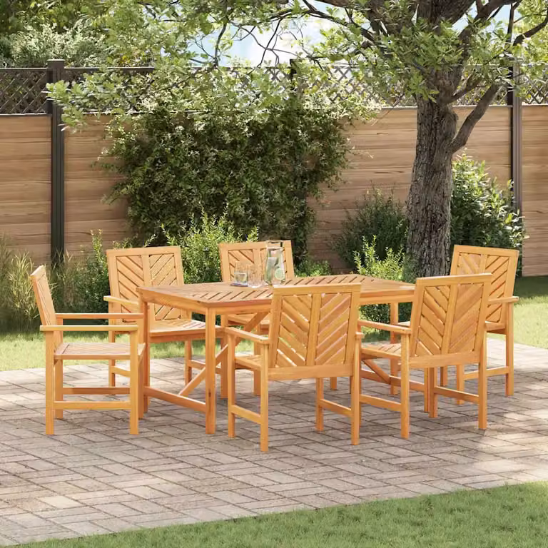 Set da pranzo per giardino e terrazzo vidaXL in legno di acacia marrone, 7 pezzi