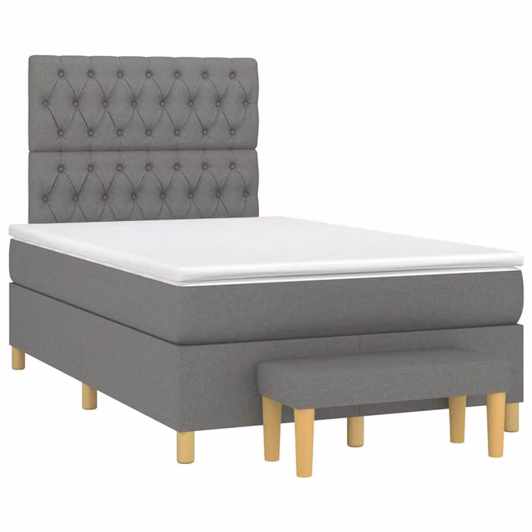 vidaXL Giroletto a Molle con Materasso Ibrido in Tessuto Grigio e Bianco L/P/H: 120 x 200 x 123 cm