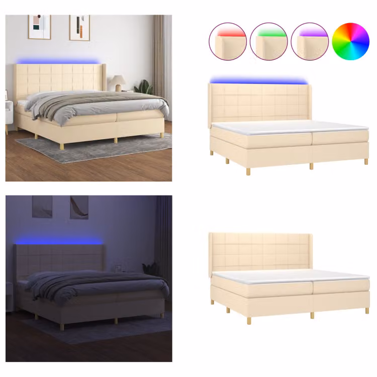 vidaXL Letto a molle con materasso e LED in tessuto crema 200x200 cm - Letto a molle - Boxspringbetten - Bett - Schlafzimmermöbel