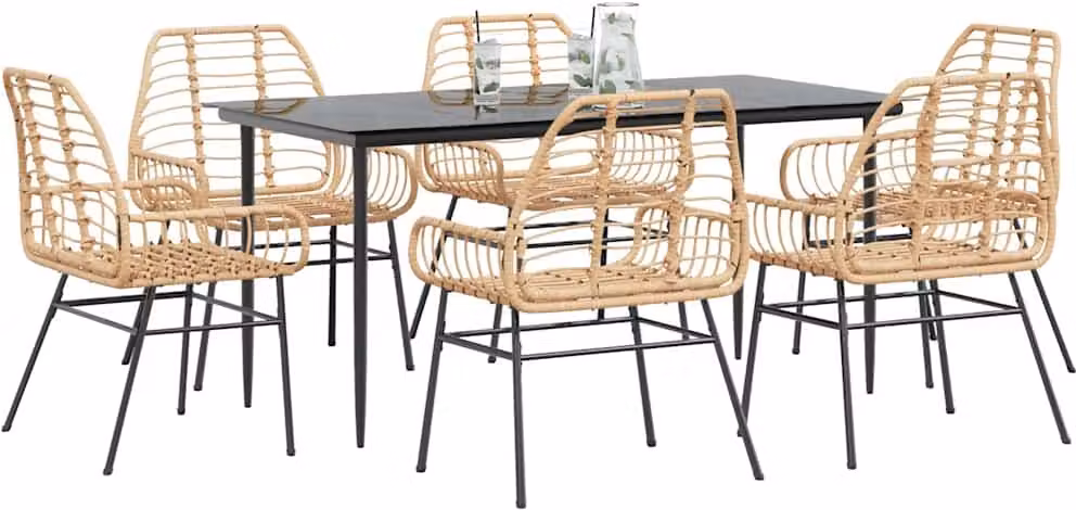 Maison Exclusive - Set Pranzo da Giardino 7pz Marrone Polyrattan Vetro