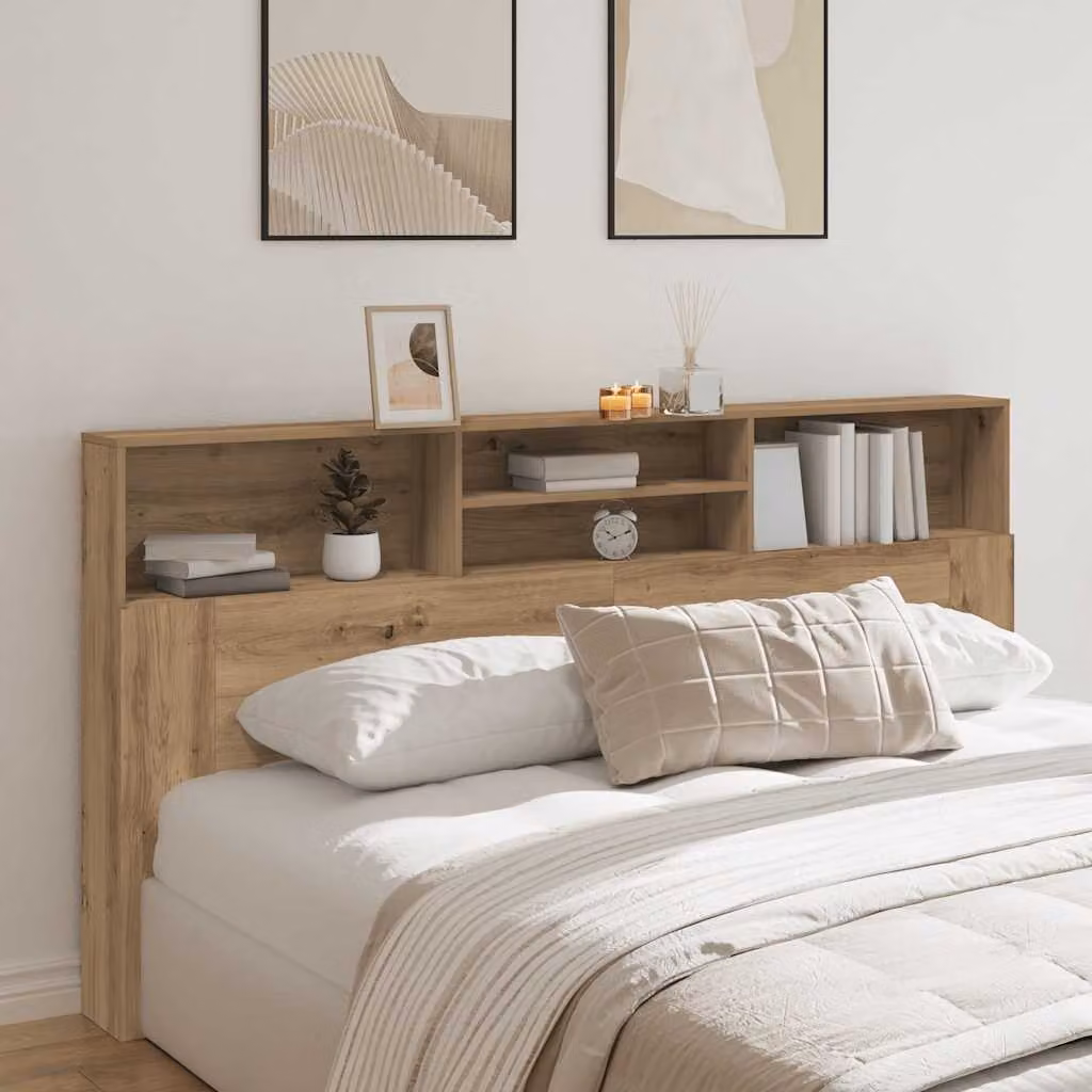 Testiera con contenitore e ripiano integrato vidaXL in legno MDF color rovere, L: 200 cm, P: 19 cm, H: 103,5 cm