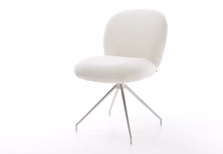 DELIFE sedia da pranzo Nube-Flex Bouclé Soft Beige struttura trasversale conica in acciaio inox con nucleo a molle insacchettate