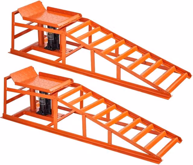 2 Pezzi Rampe Idrauliche per Auto CR02 in Acciaio al Carbonio, Altezza Regolabile 27-36 cm, Carico 1 T per Rampa, per Garage e Manutenzione Fai da Te