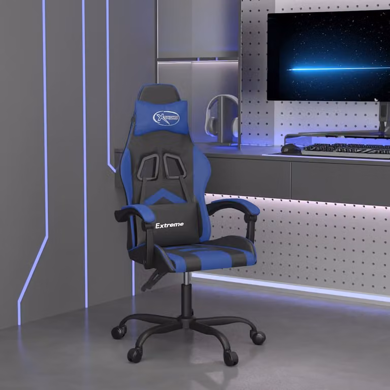 Sedia da Gaming vidaXL in Similpelle Multicolore Nera e Blu con Poggiatesta e Ruote