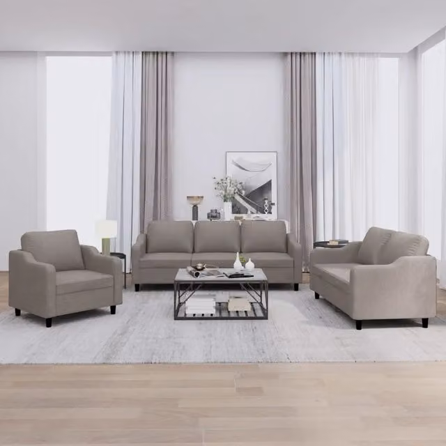 Set di divani 3 pezzi vidaXL in tessuto beige e grigio con cuscini per soggiorno in stile moderno