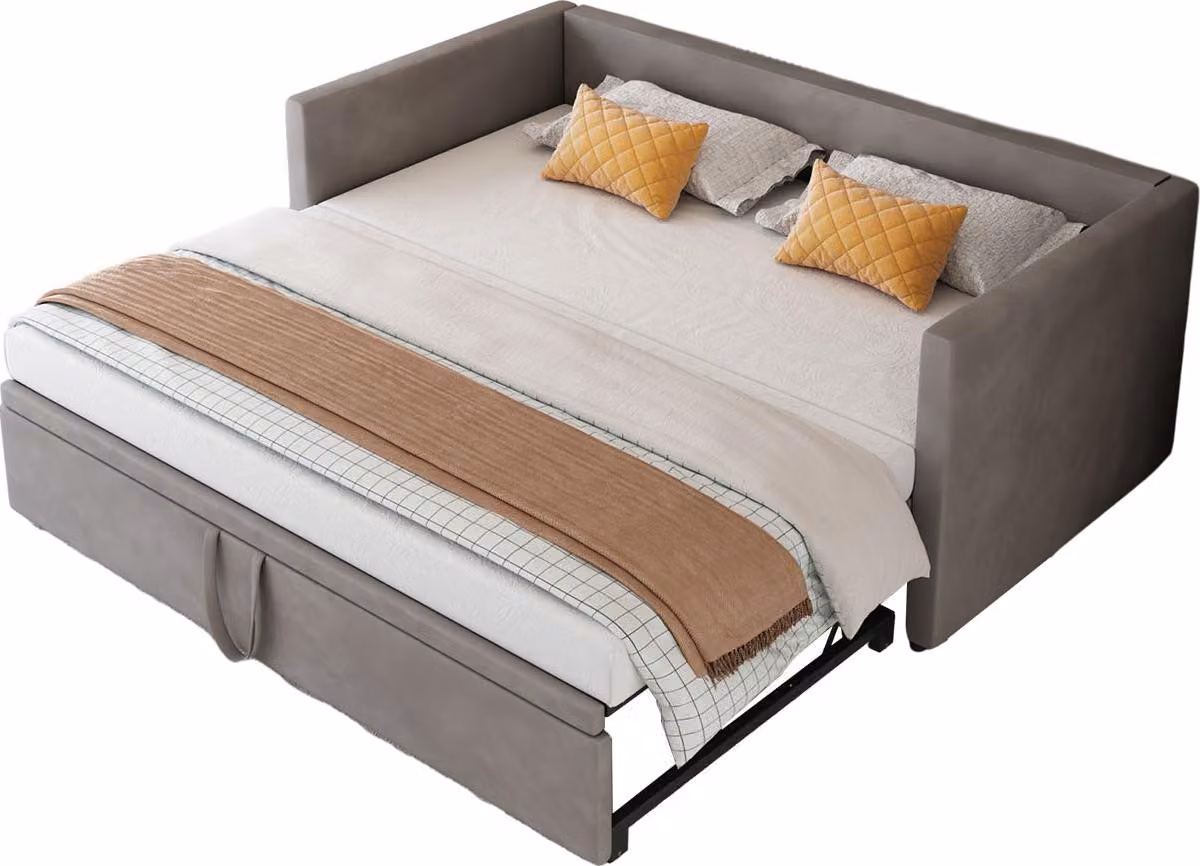 Divano letto allungabile 90/180 x 200 cm con rete a doghe, divano letto a 2 posti, velluto, grigio