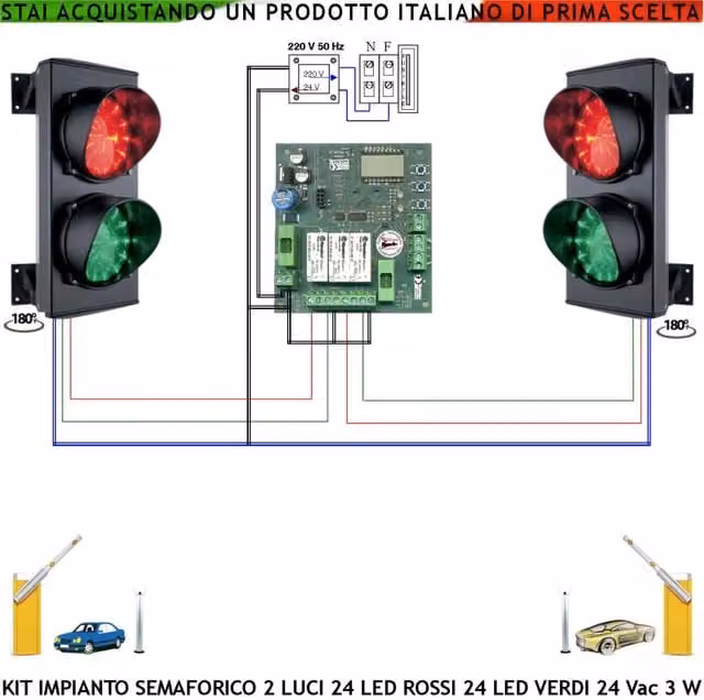 Kit Semaforo Esterno Securvera IP65 con 2 Luci Rossa e Verde, 48 LED e Alimentazione 24 VAC, con Funzioni Automatiche a Tempo Regolabile per Garage e Parcheggio