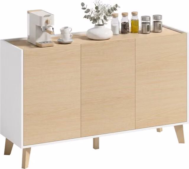 Credenza da cucina Minimal in legno naturale e bianco
