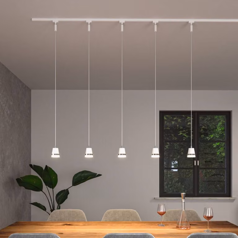 Paulmann URail Lampada a sospensione Cone, bianco segnale, GU10 dimmerabile, Bianco / Opale, Soggiorno / Sala da pranzo, Plastica, Moderno