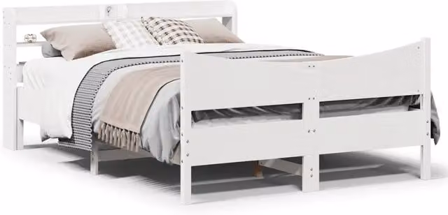 Letto con testiera vidaXL in legno massello di pino bianco L/P/H: 140 x 190 cm