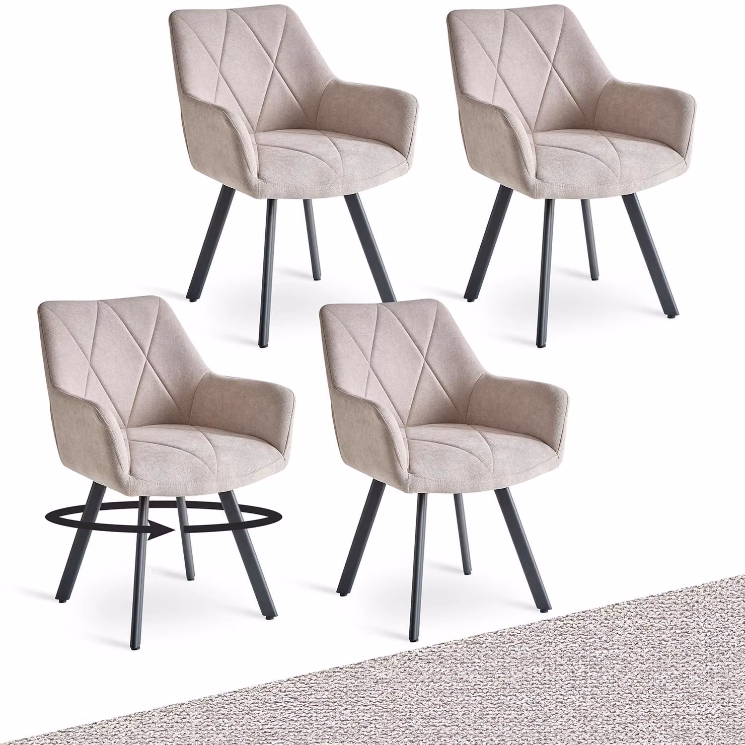 Sedie da pranzo - Set di 4 sedie per cucina - Struttura in legno - Non girevoli - Design moderno - Colore beige - Da montare