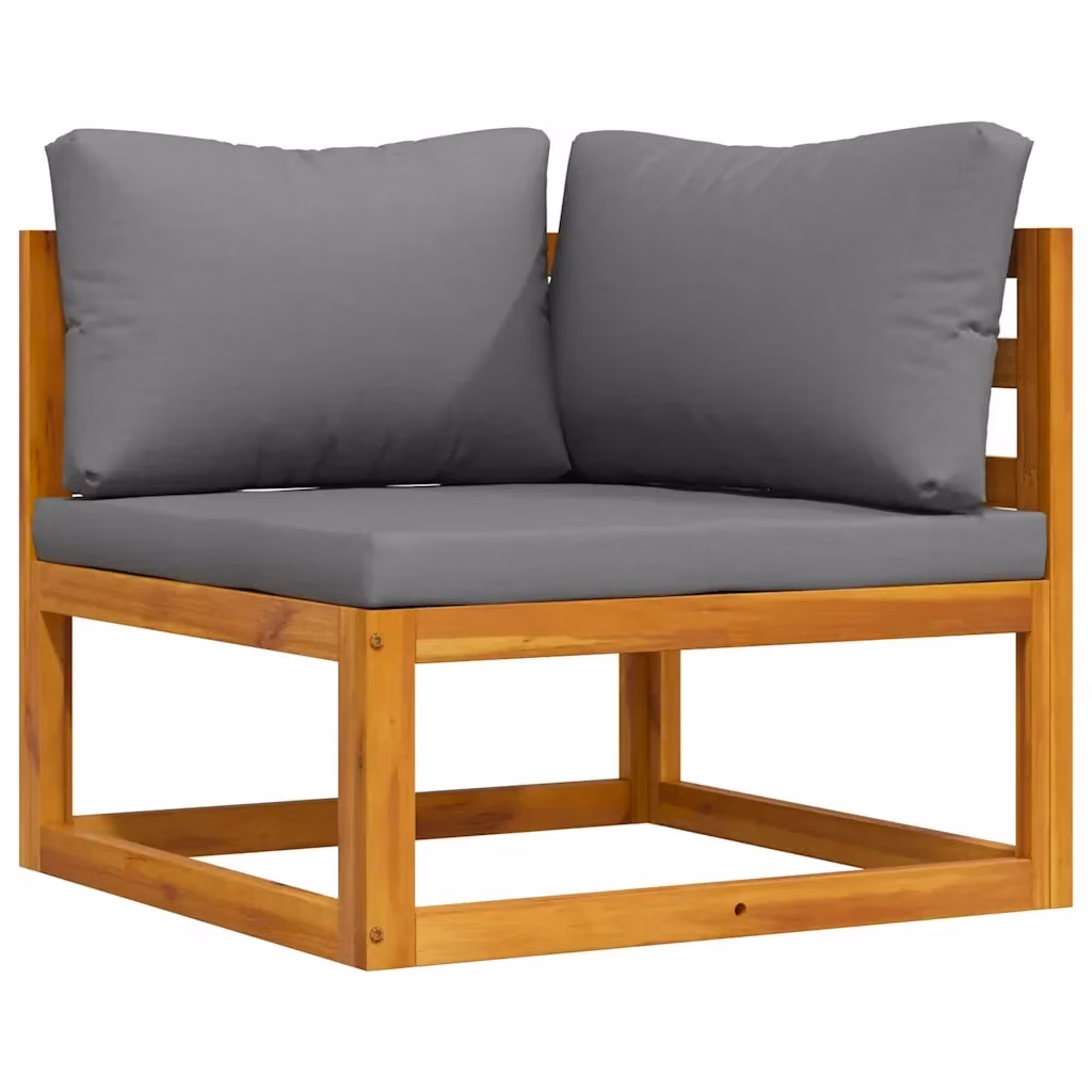 Divano angolare modulare da giardino in legno di acacia e tessuto grigio con cuscini inclusi – 2