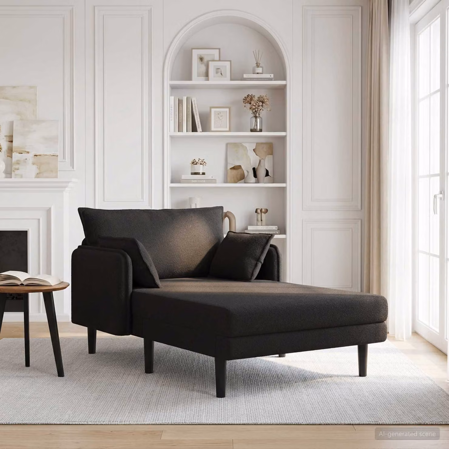 vidaXL Chaise longue oversize moderna in tessuto bouclé nero con cuscini, L: 173 cm, P: 114 cm, H: 86 cm
