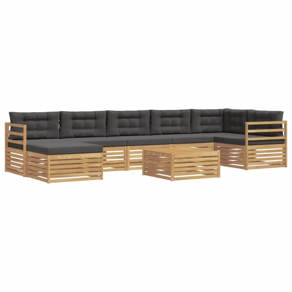 Set di divani da esterno a L vidaXL composto da 8 pezzi in legno di acacia con cuscini, colori bianco, antracite e marrone – 2