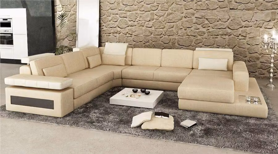 Designer Couch U-Form Ecksofa Polster Couch Leder Wohnlandschaft