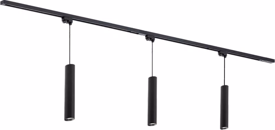 Qub Focus III - Sistema di binari LED - Nero - Monofase - 200 cm - 3 lampade a sospensione GU10 - Forma a I
