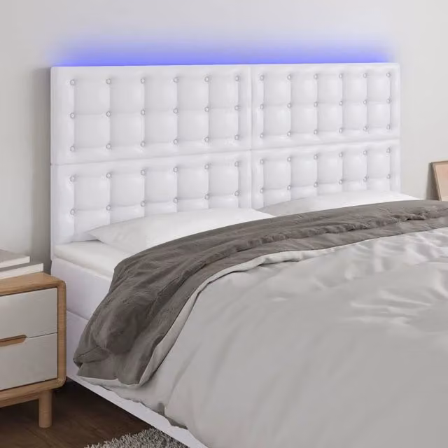 Testiera con LED Design Mania in similpelle bianca con porta USB, L: 200 cm, P: 5 cm, H: 118/128 cm – 1