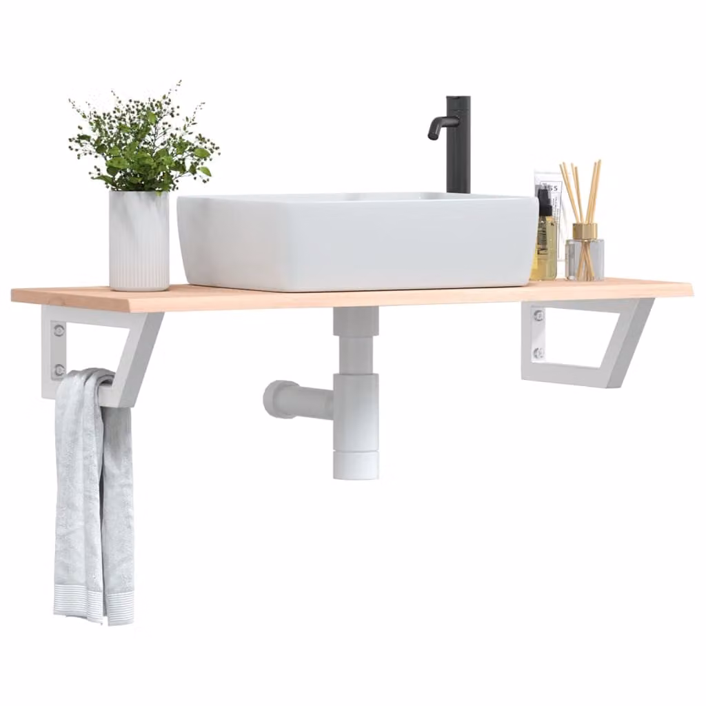 vidaXL Ripiano a Parete per Lavabo in Acciaio e Rovere, L: 40 cm, P: 17 cm, H: 40 cm