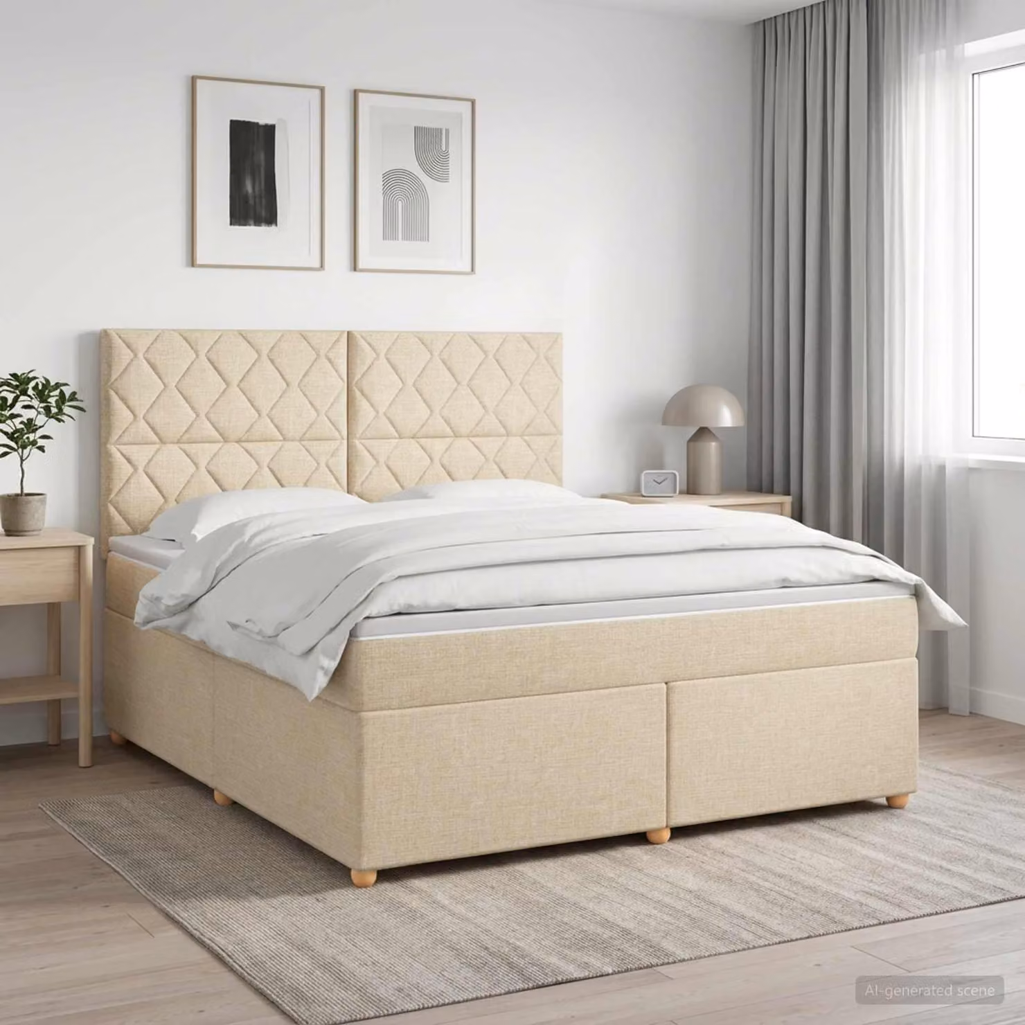 Letto a molle con materasso crema 140 x 190 cm in tessuto