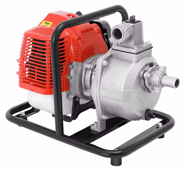 Pompa per acqua portatile - Motore a benzina a 2 tempi - Potenza 1,25 kW - Diametro 25 mm - Realizzata in alluminio e plastica - Adatta per giardino e stagno