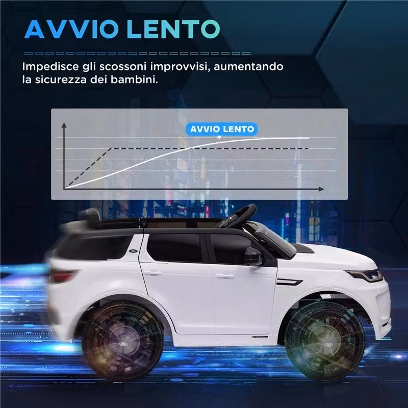 Macchina elettrica Land Rover per bambini con fari e clacson, colore bianco, L: 106 cm, P: 65.5 cm, H: 51 cm – 2
