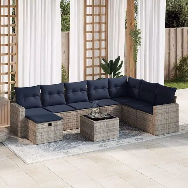 Set Divano da Giardino 9 pz con Cuscini Grigio in Polyrattan 3325447