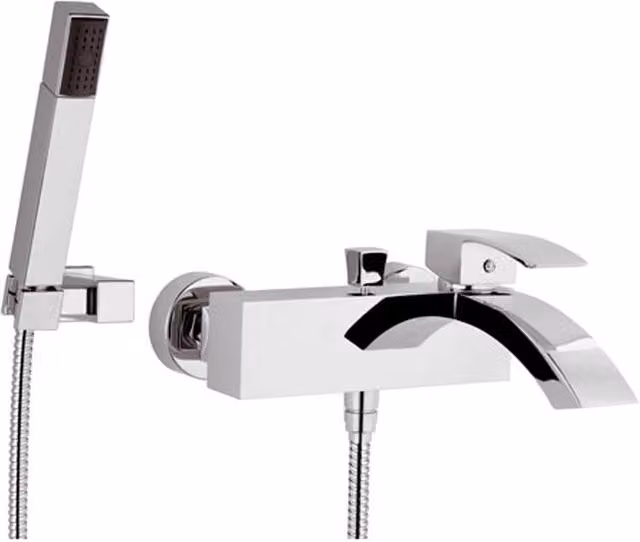 Miscelatore per vasca esterno a leva singola Mariani linea Marte con set doccia in ottone cromato argento