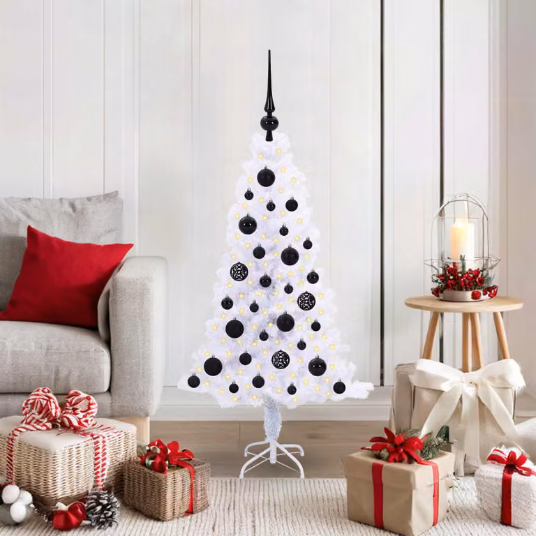 Albero di Natale artificiale a cono vidaXL bianco con luci LED, Altezza: 120 cm, in PVC e metallo