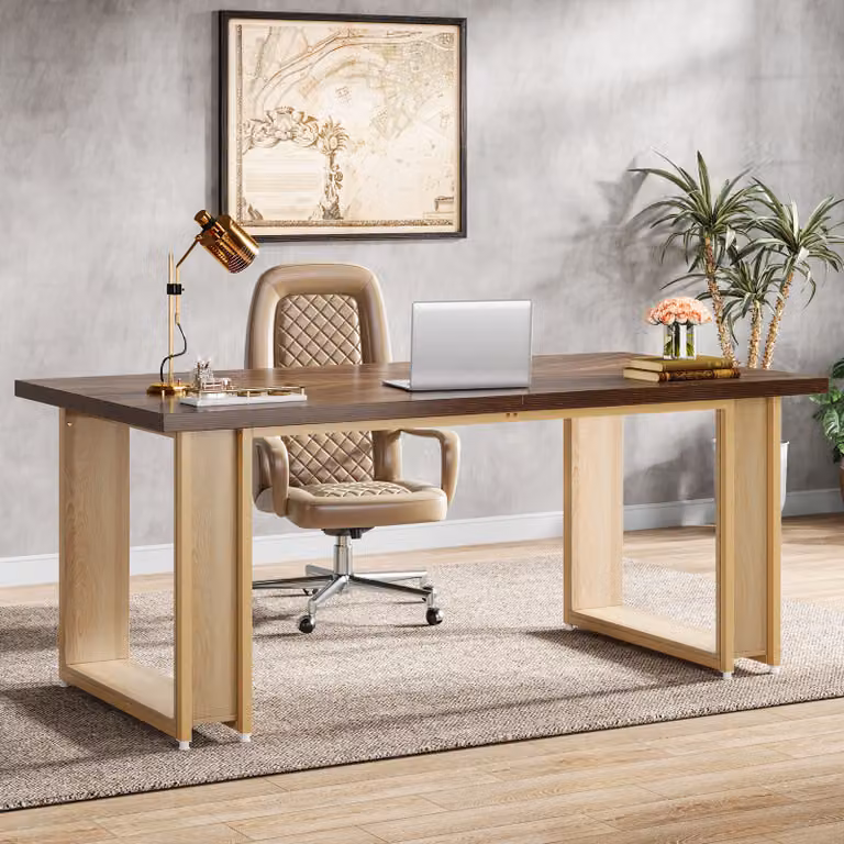 Scrivania LITTLE TREE 160cm per ufficio, scrivania semplice in legno per ufficio, grande postazione di lavoro per computer con base a slitta Stabile struttura in metallo