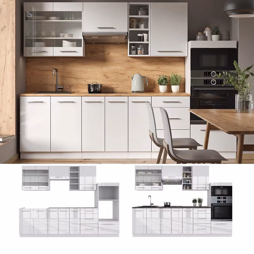 Cucina componibile moderna Vicco Fame-Line Bianco lucido e Bianco con piano Antracite, L: 280 cm – 2
