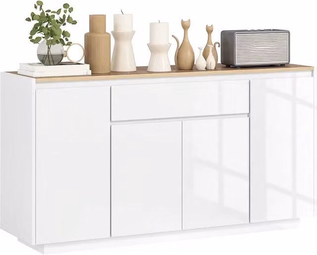 Credenza da Cucina Moderna con Cassetto e 3 Armadietti con Ripiani Regolabili, 140x40x75 cm, Bianco