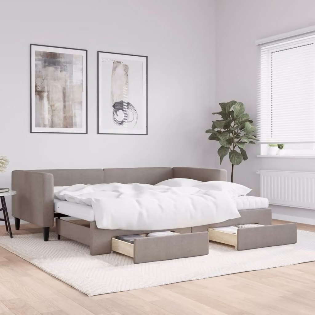 Maison Exclusive - Divano letto estraibile con cassetti, color taupe, 90x200 cm, rivestimento in tessuto