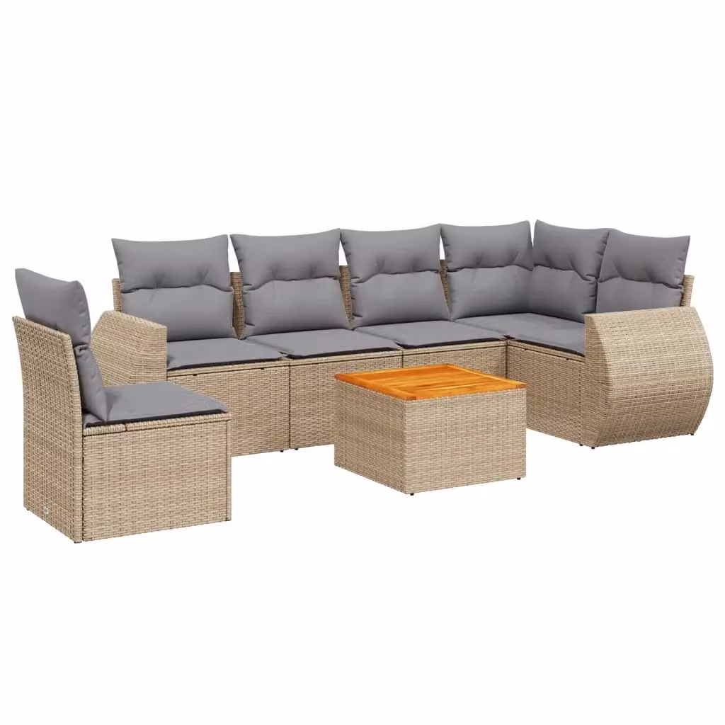vidaXL Set Divani da Giardino 7 pz a L in Polyrattan con Cuscini Beige e Grigio – 2
