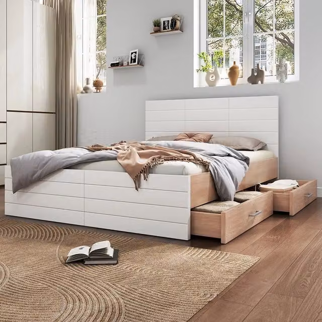 Letto con contenitore 160x200 cm - Xylo - 2 cassetti e rete a doghe bianco